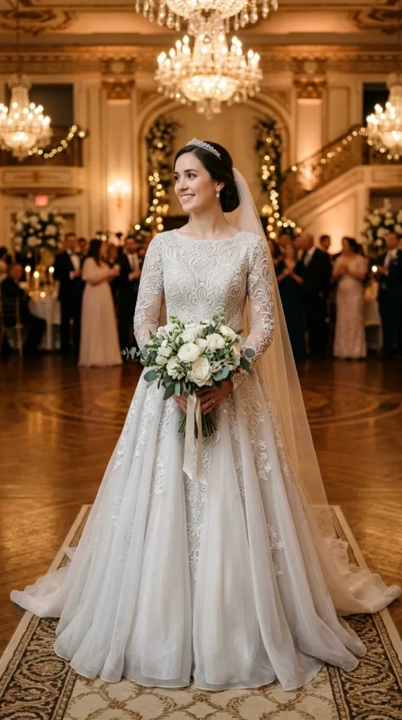 Long Sleeve Guipure Lace Gown