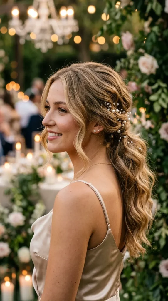 Low Ponytails with Pearl Hair Accessories