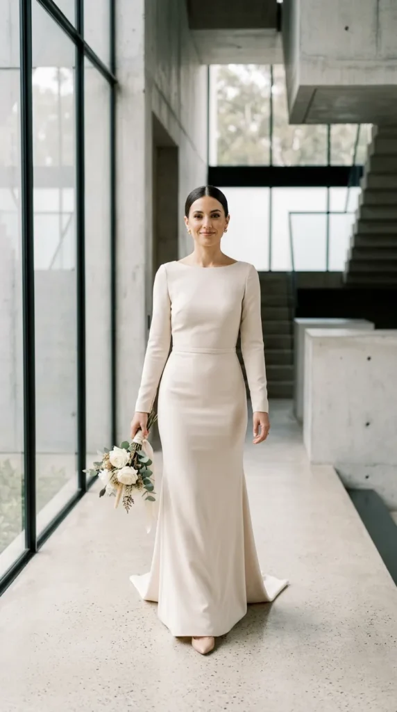 Minimal Crepe Long-Sleeve Gown