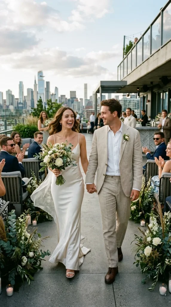 Minimal Satin Bride & Linen Groom Ensemble