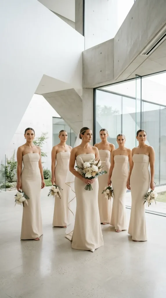 Minimalist Strapless Champagne Gowns