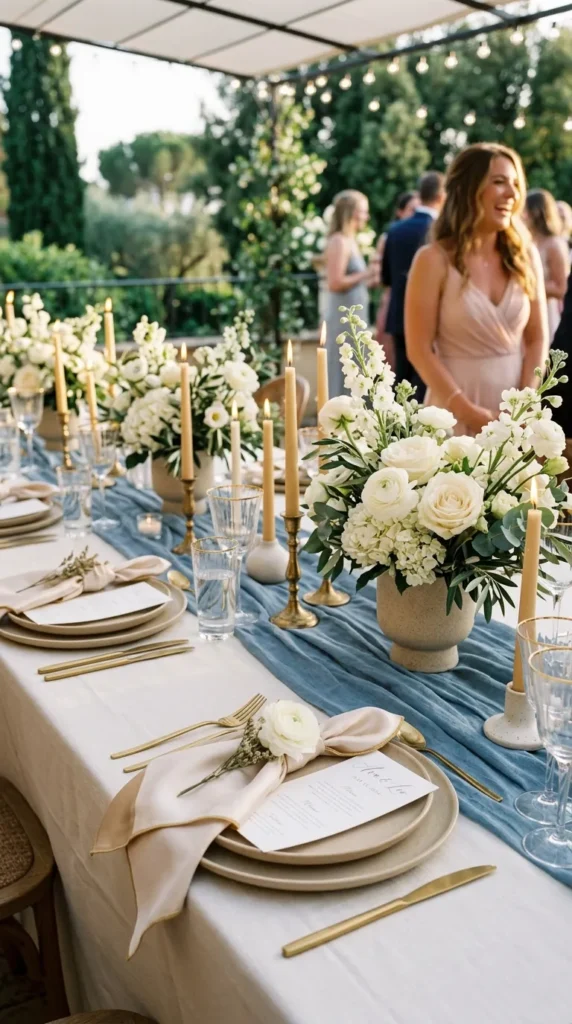 Mix Dusty Blue with Soft Champagne and Ivory