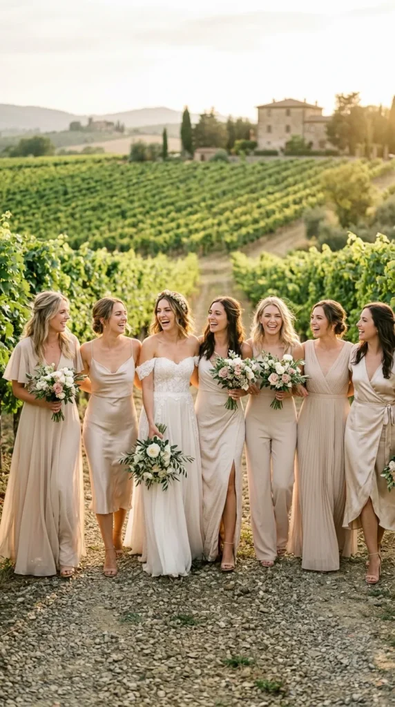 Mixed Champagne Satin and Chiffon Fabrics