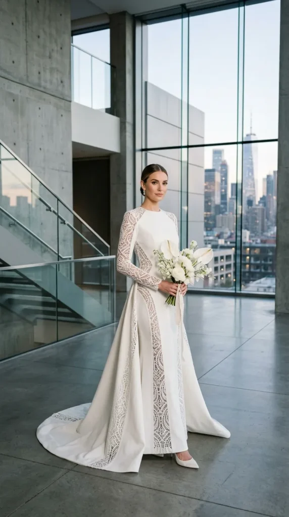 Modern Structured Guipure Lace Gown