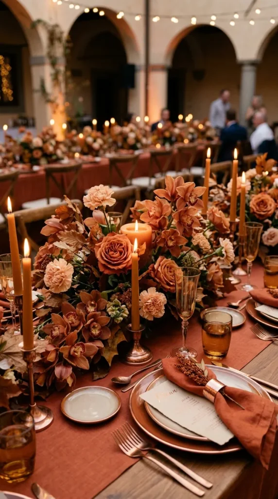 Monochrome Burnt Orange Floral Installations