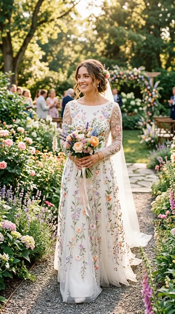 Multi-Color Floral Embroidered Dress