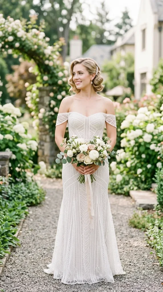 Off-Shoulder Deco Lace Wedding Dress