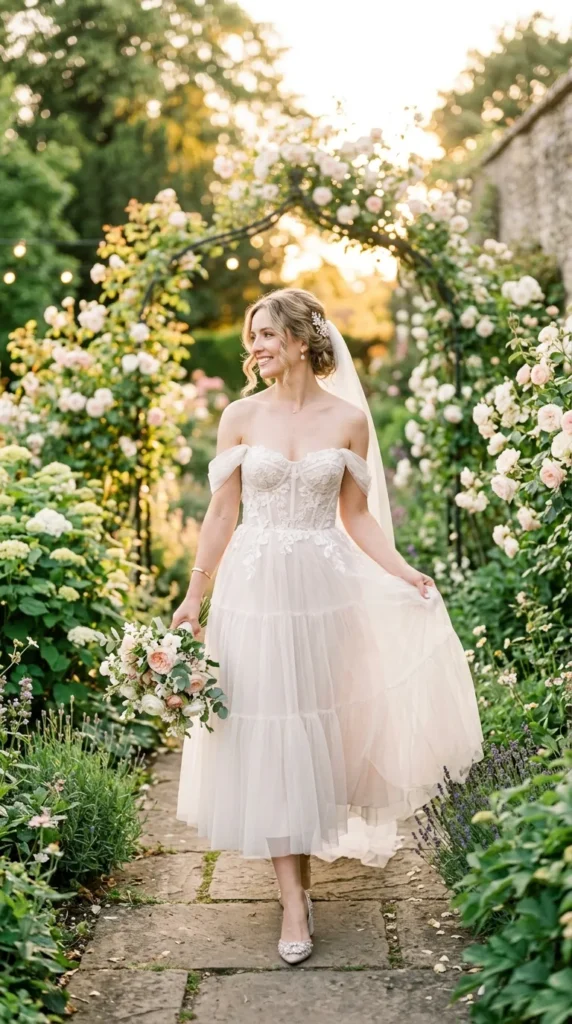 Off-Shoulder Midi Wedding Dress