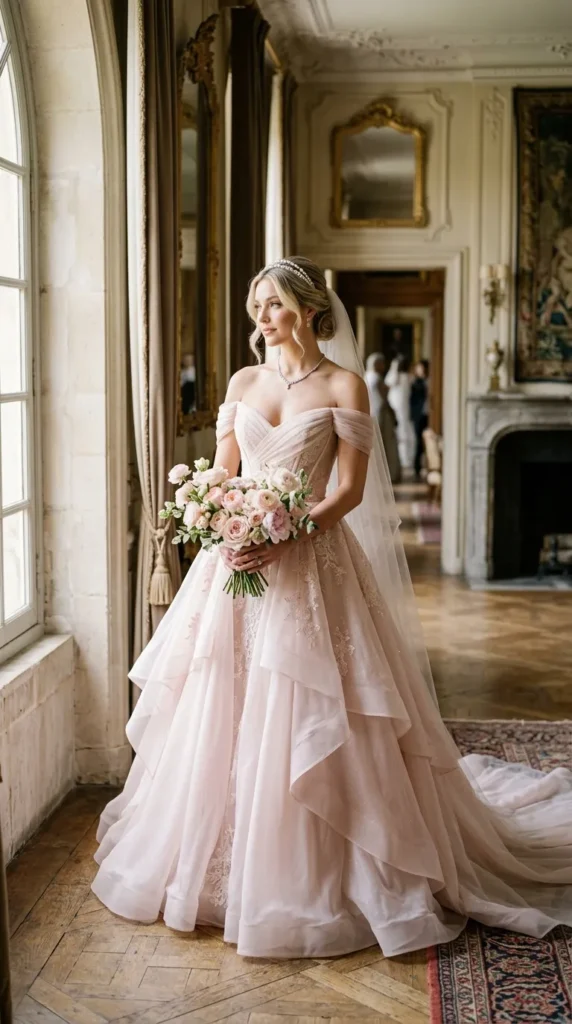 Off-Shoulder Pink Couture Bridal Gown