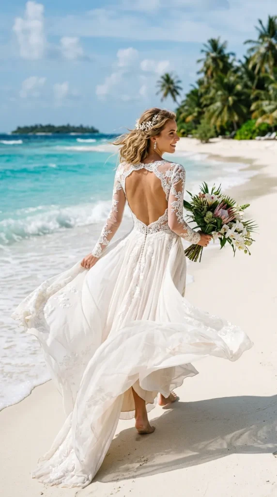 Open-Back Illusion Lace Gown