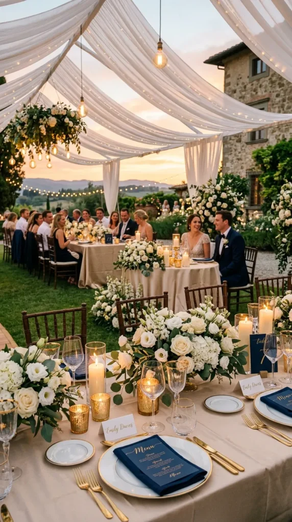 Pair Navy Blue with Warm Ivory and Candlelight