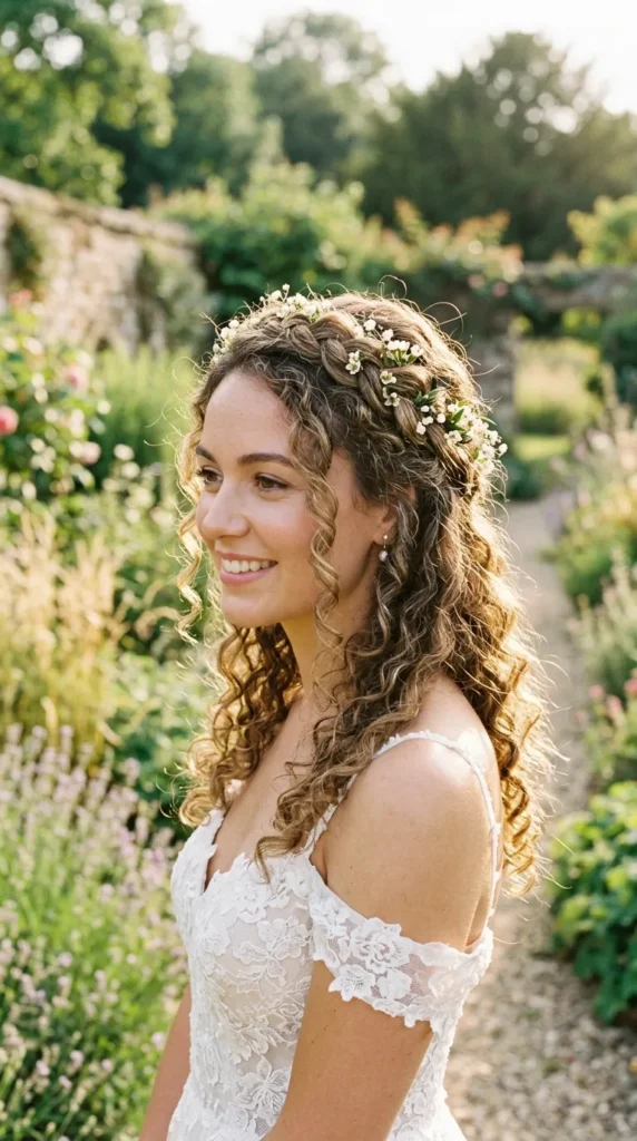 Romantic Braided Crown with Loose Curls