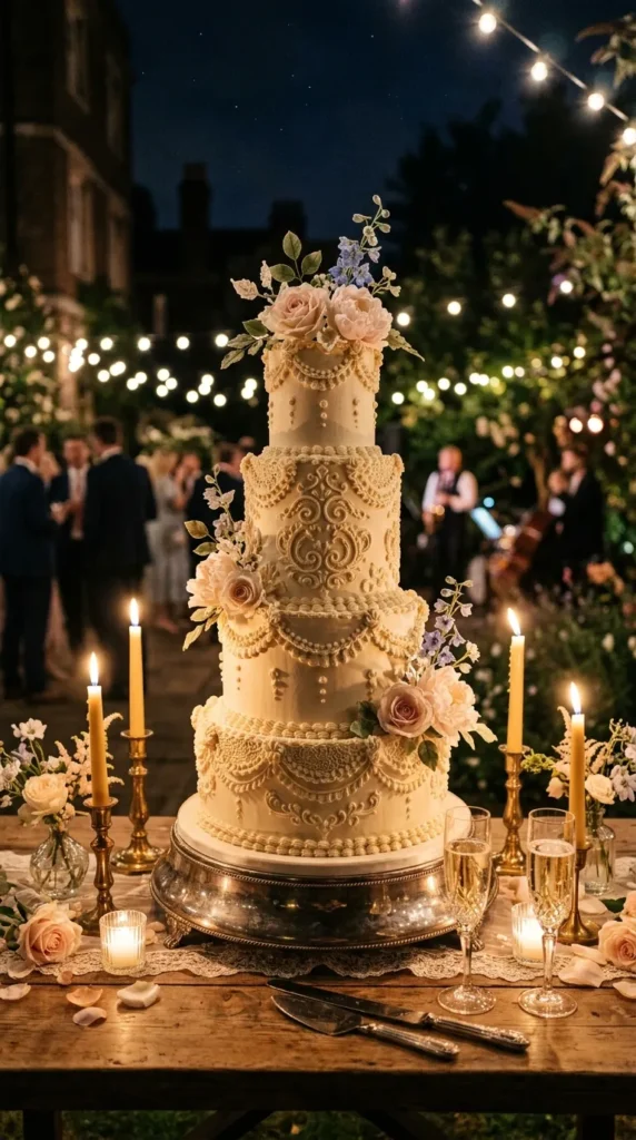 Romantic Evening Cake Displays with Soft Lighting