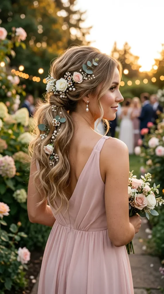 Romantic Ponytails with Floral Hair Pins