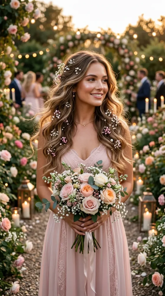 Romantic Waves with Floral Hair Accessories