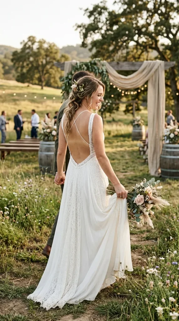 Rustic Boho Backless Wedding Dress