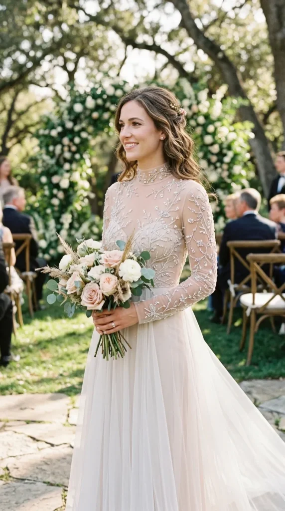 Sheer Beaded Illusion Bridal Dress