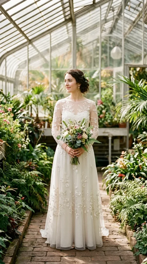 Sheer Floral Overlay Bridal Dress