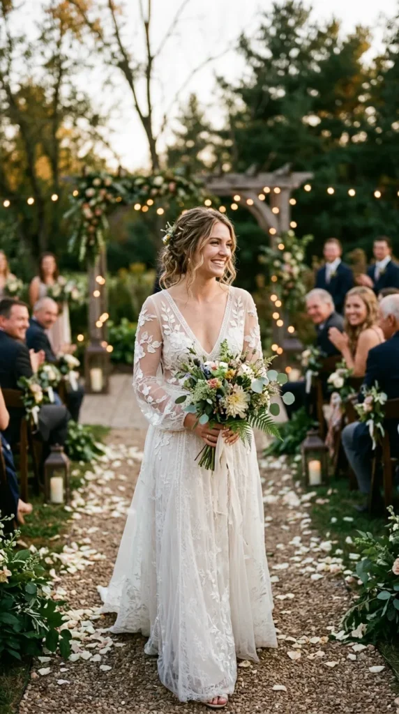 Sheer Sleeve Bohemian Bridal Dress