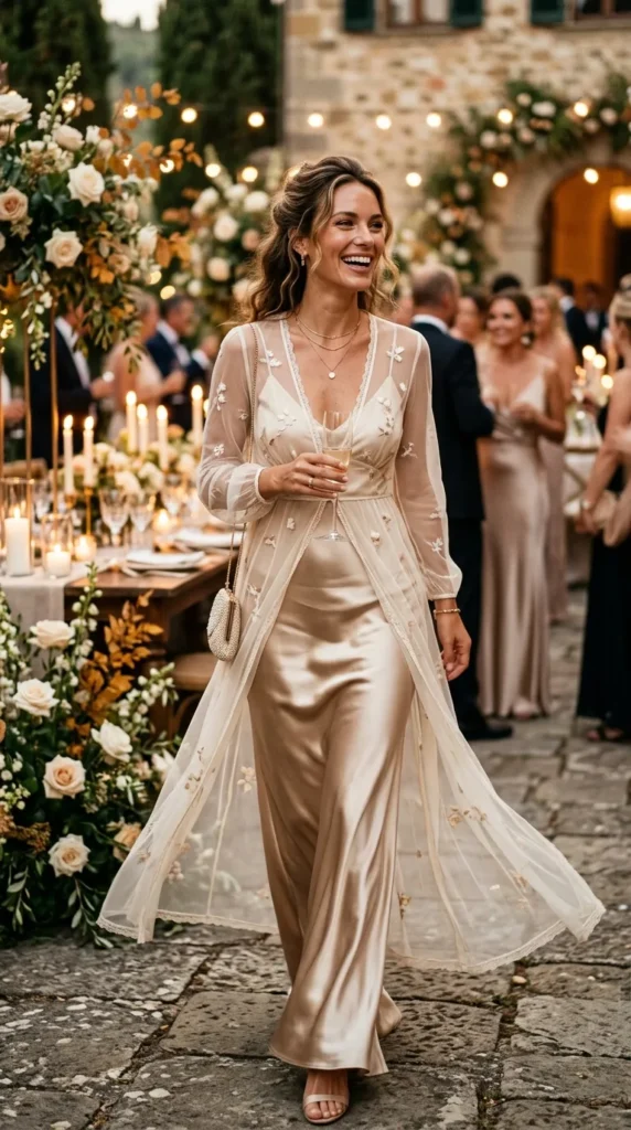 Silk Slip Dresses with Sheer Overlays