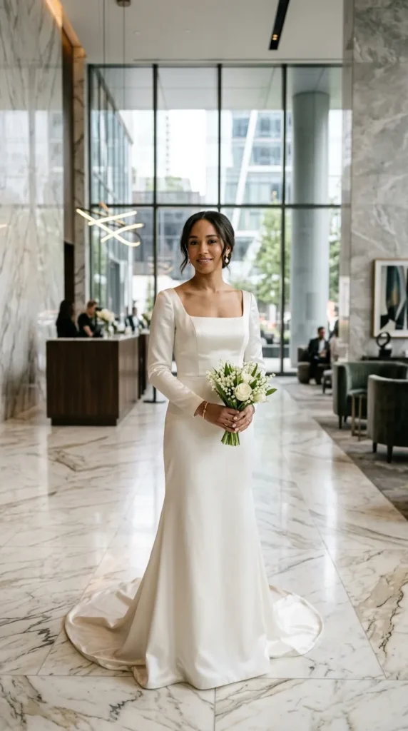 Sleek Square-Neck Bridal Gown