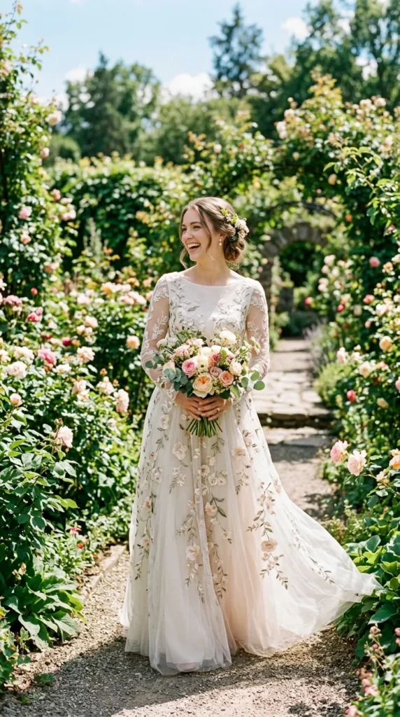 Soft Floral Embroidered A-Line Gown