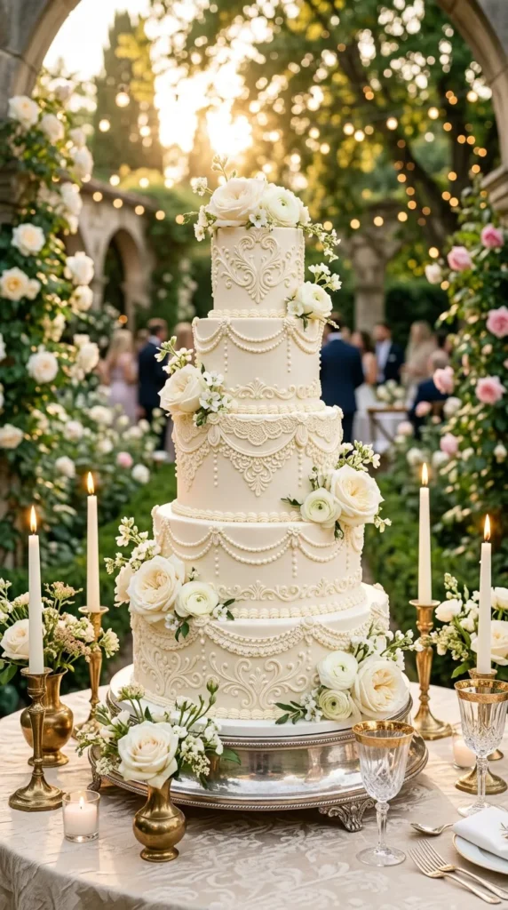 Soft Ivory Lambeth Cakes with Pearl Detailing