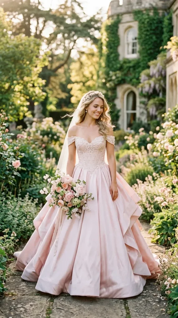 Soft Pink Satin Princess Gown