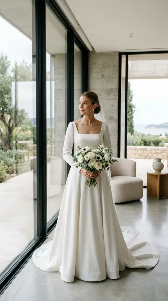 Square Neck Modern Wedding Dress