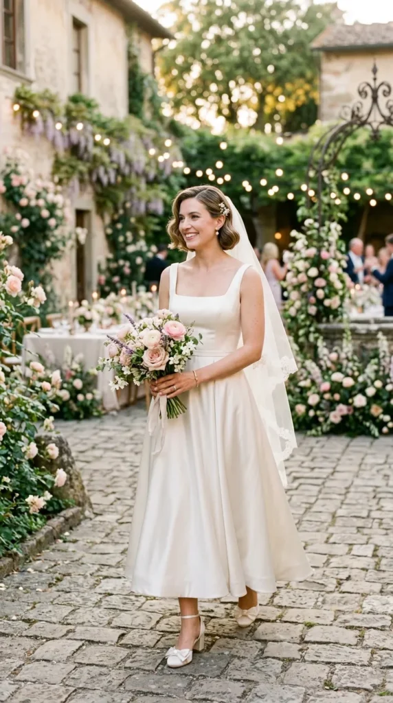 Square Neck Tea-Length Dress