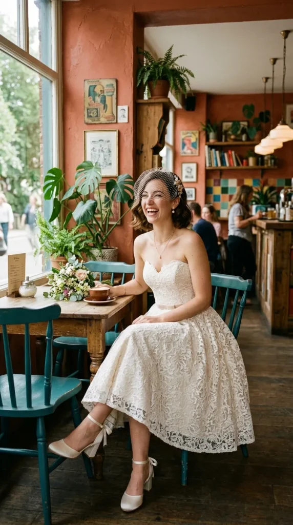 Strapless Lace Tea-Length Wedding Dress