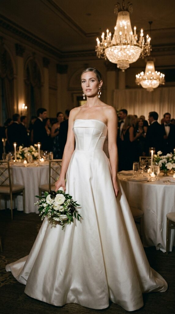  Strapless Structured Satin Dress