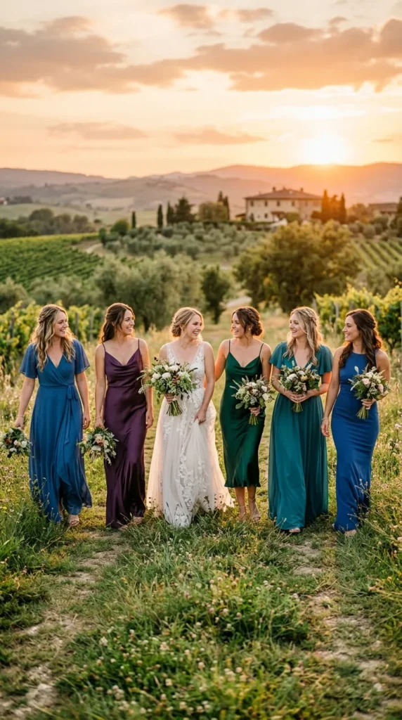 Style Bridesmaids in Layered Jewel Tones