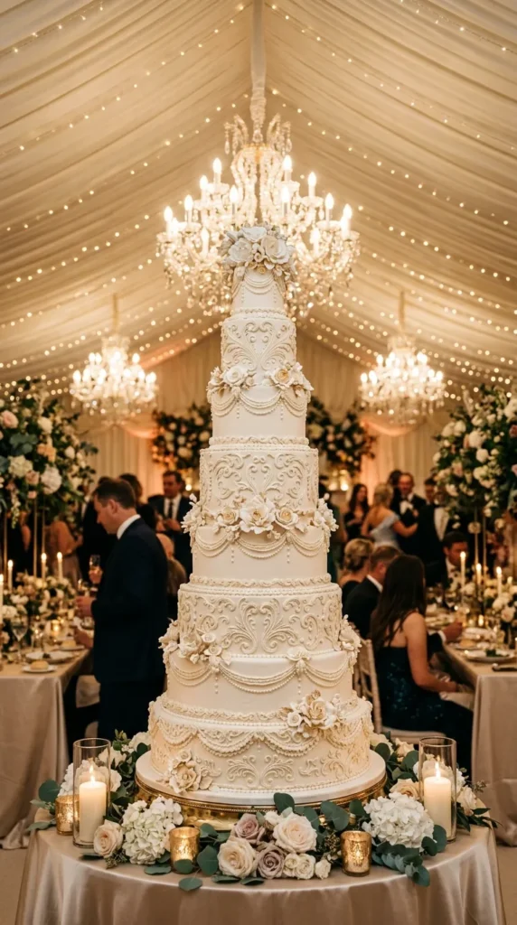 Tall Multi-Tier Cakes with Dramatic Scrollwork