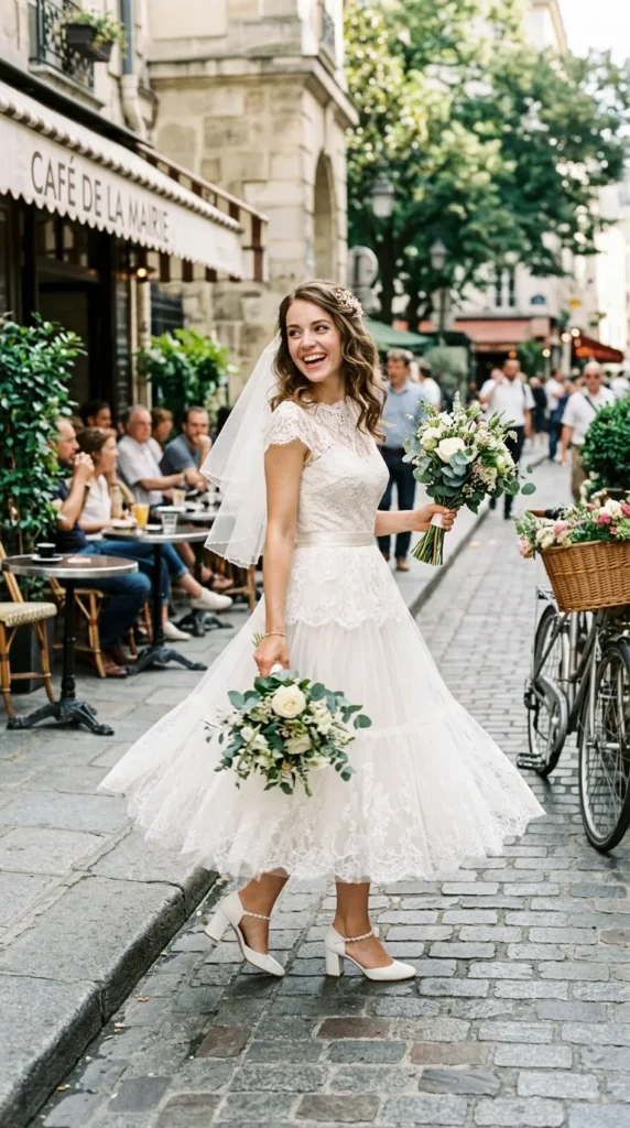 Tea-Length Modern Bridal Dress