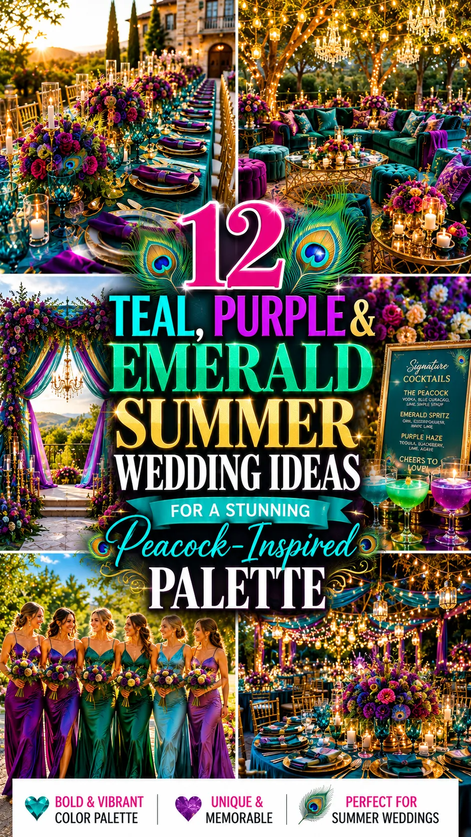 Teal, Purple & Emerald Summer Wedding Ideas for a Stunning Peacock-Inspired Palette