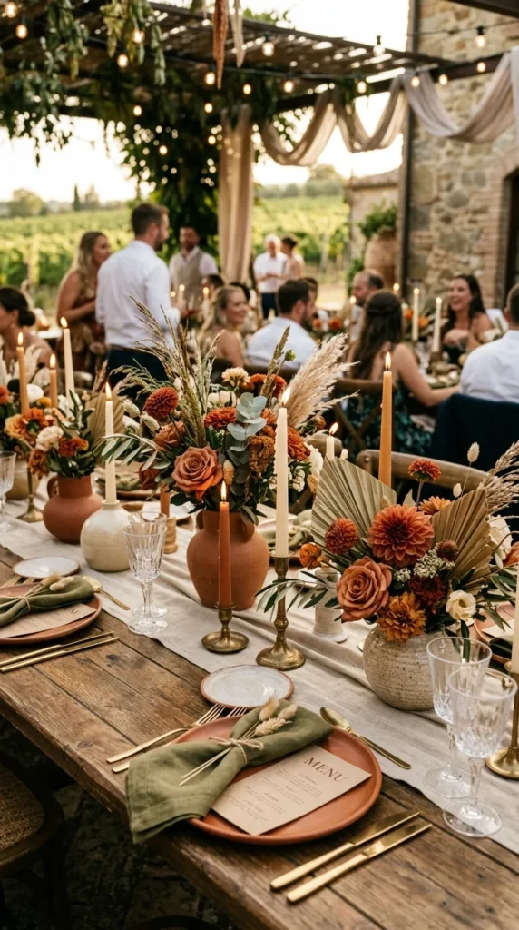 Wildflower Centerpieces with Burnt Orange Accents
