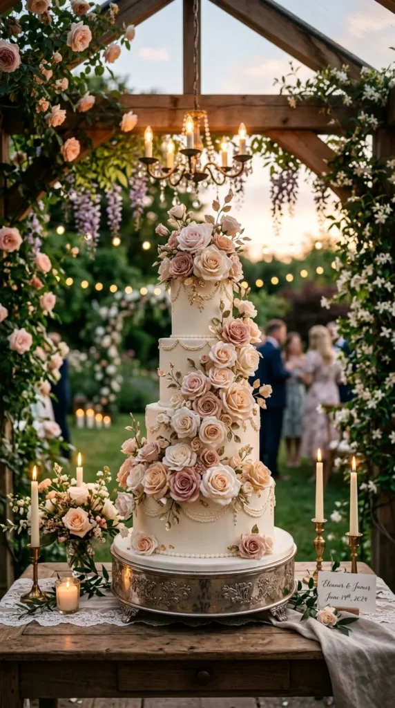 Antique Ivory Cake with Sugar Roses
