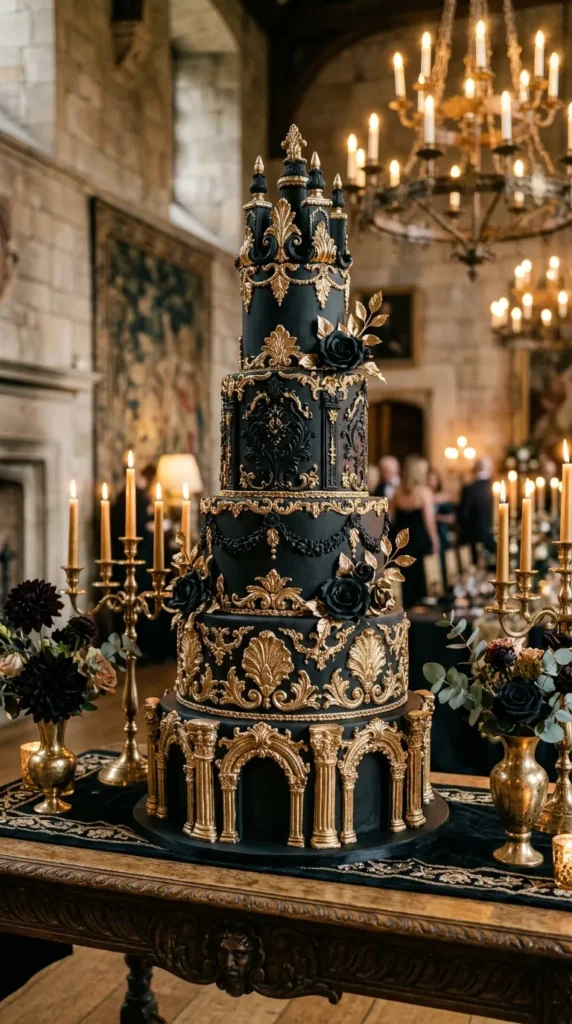 Black and Gold Baroque-Inspired Cake