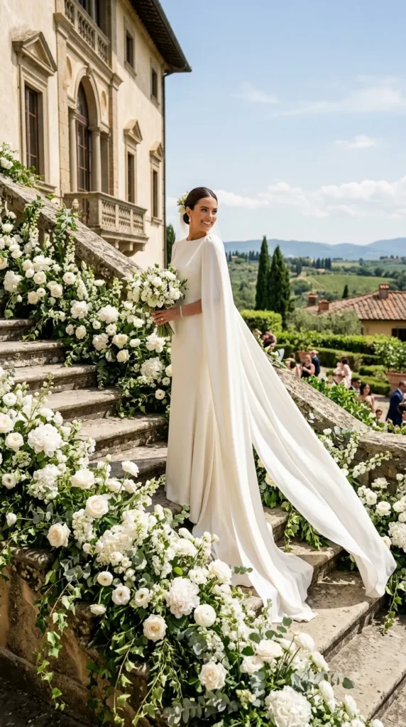 Cape Sleeve Crepe Gown