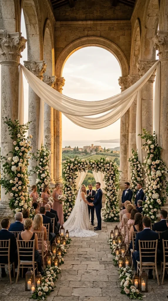 Drape Soft Ivory Fabric Between Pillars