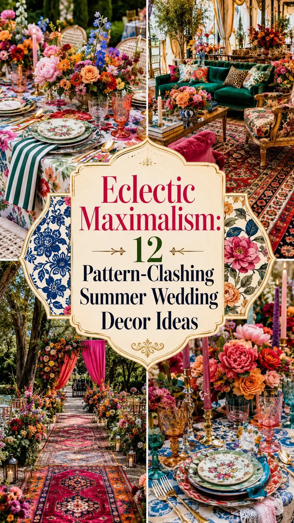 Eclectic Maximalism Pattern-Clashing Summer Wedding Decor Ideas