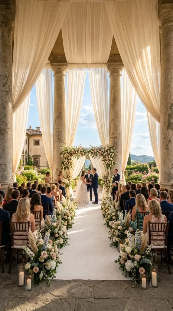 Frame the Ceremony with Sheer Floor-to-Ceiling Drapery