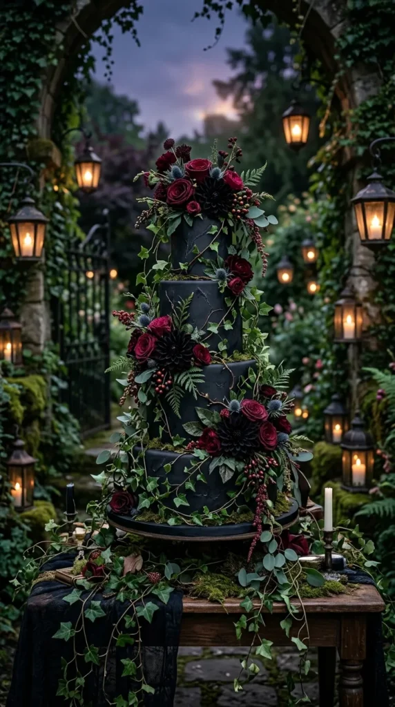 Gothic Garden Cake with Moody Florals