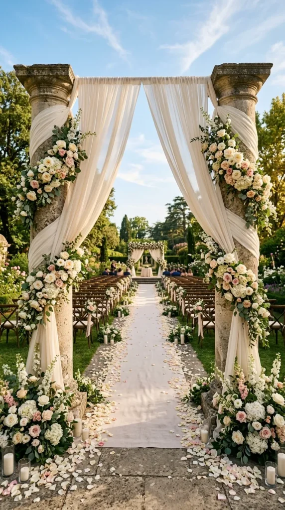 Highlight an Aisle with Draped Pillar Entrances