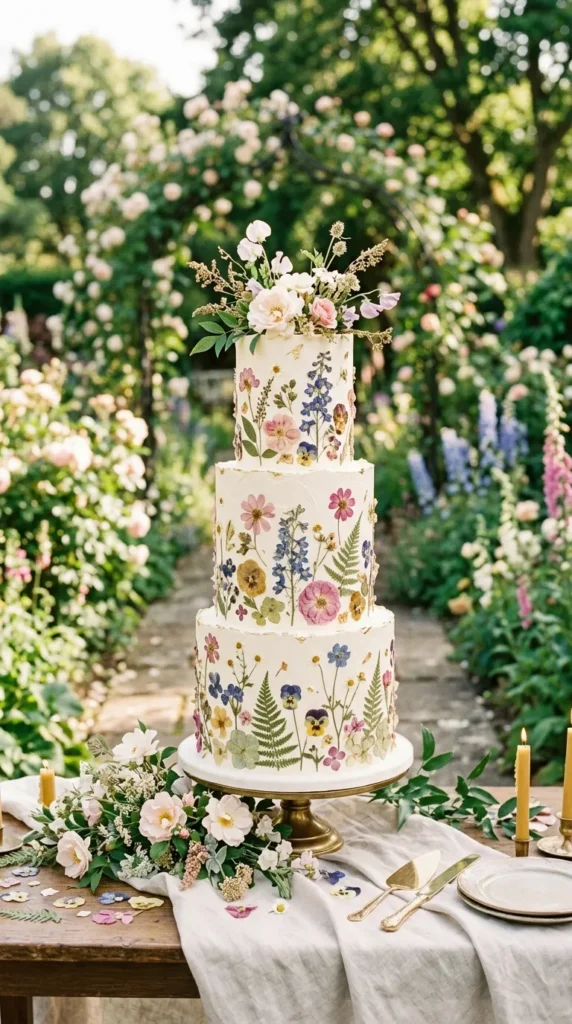 Pressed Flower Wedding Cake