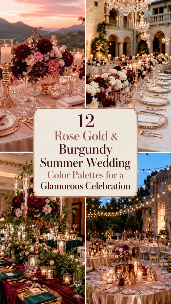 Rose Gold & Burgundy Summer Wedding Color Palettes for a Glamorous Celebration