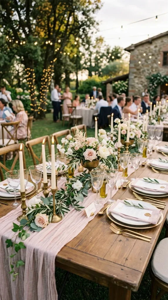 Style Long Tables with Blush Linen Runners