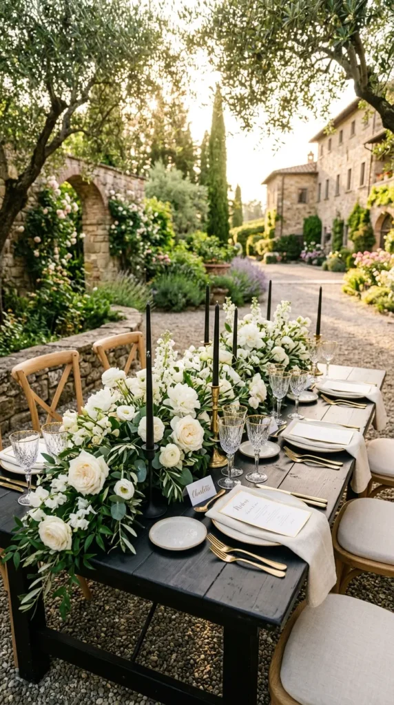 Style Matte Black Tables with Soft Ivory Florals