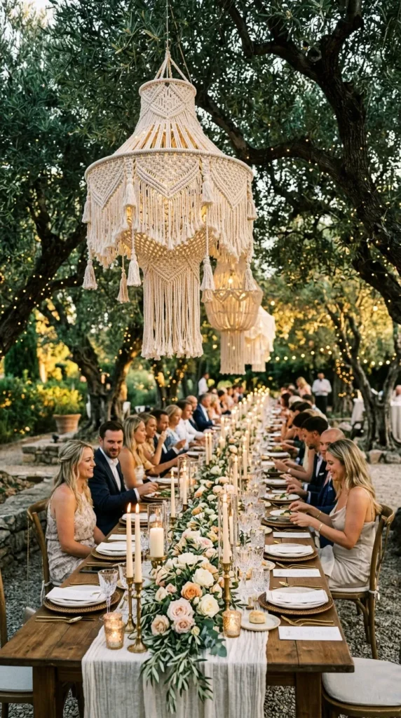 Suspend Macramé Chandeliers Above Reception Tables